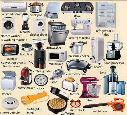 Ilustrasi nama peralatan rumah tangga
